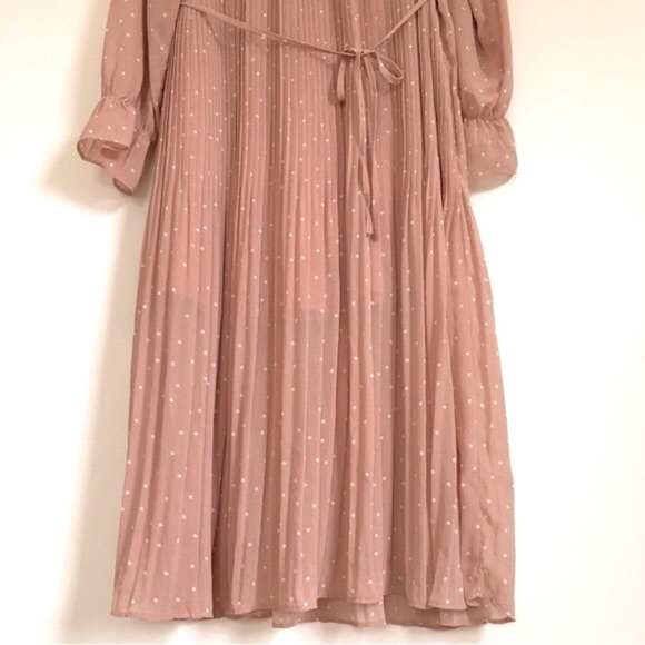 ILLA ILLA Hope’s Blush Polka Dot Long Sleeves Pleated Relaxed Fit Midi Dress - Picture 3 of 16